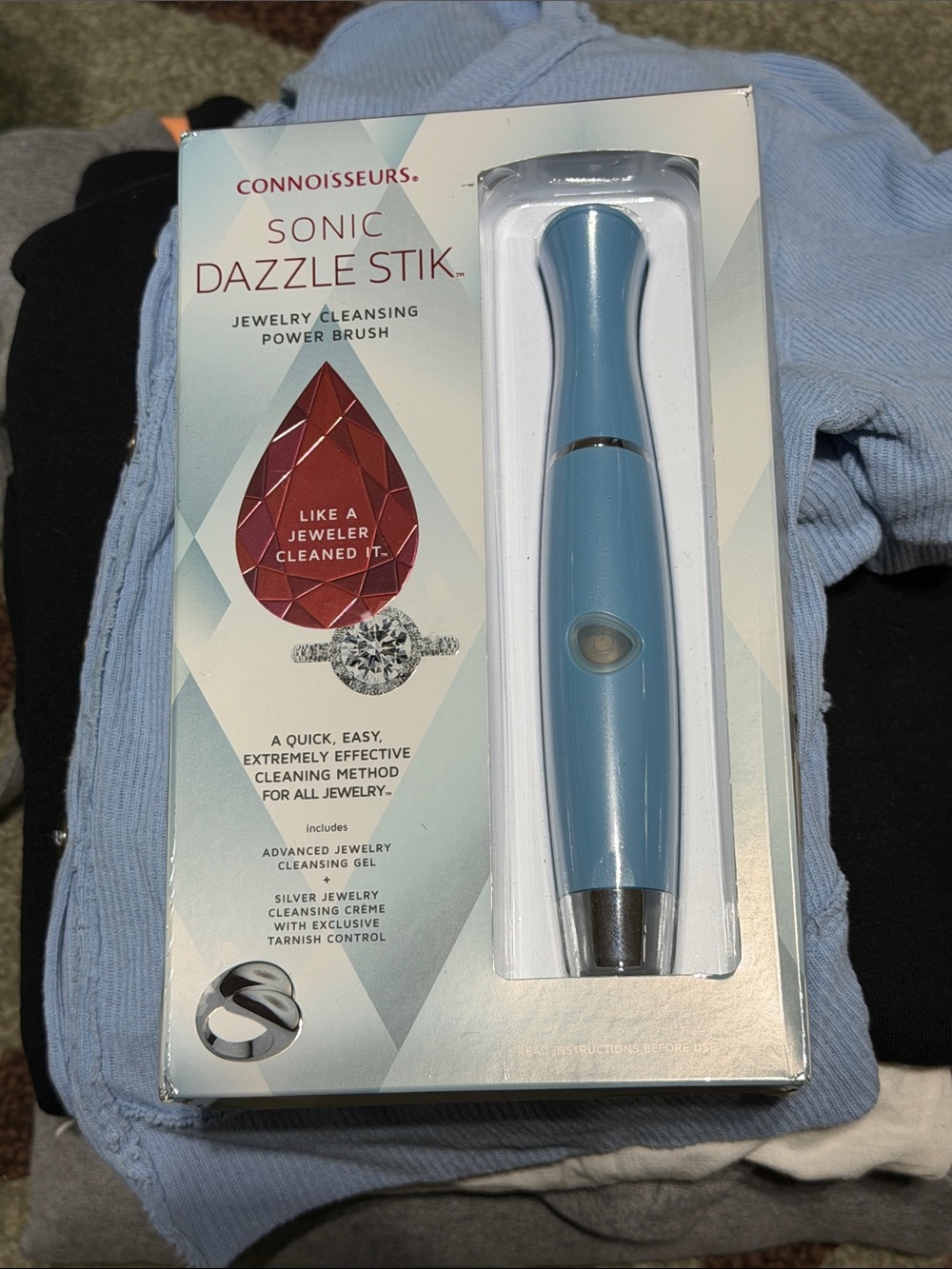 Sonic Dazzle Stik Jewelry Cleansing Power Brush - Blue